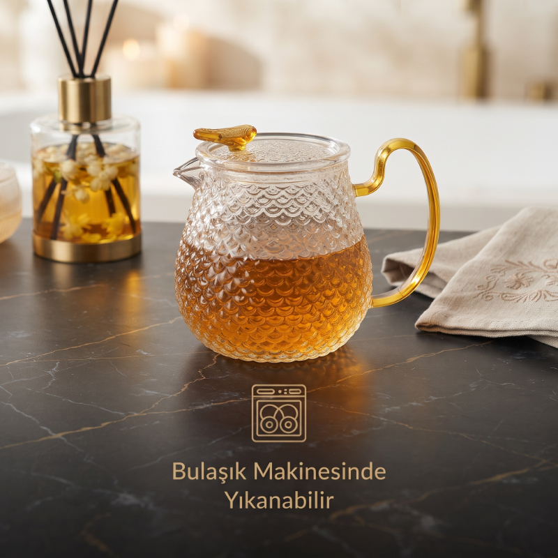 Şık Tasarımlı Cam Demlik - 550 ml - Borosilikat Cam - görsel 4